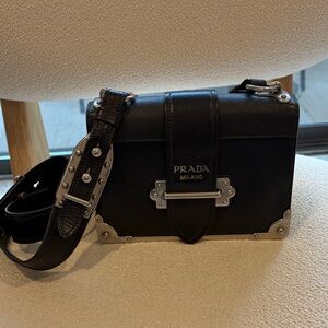 Prada Cahier Black Shoulder Bag with Silver Details